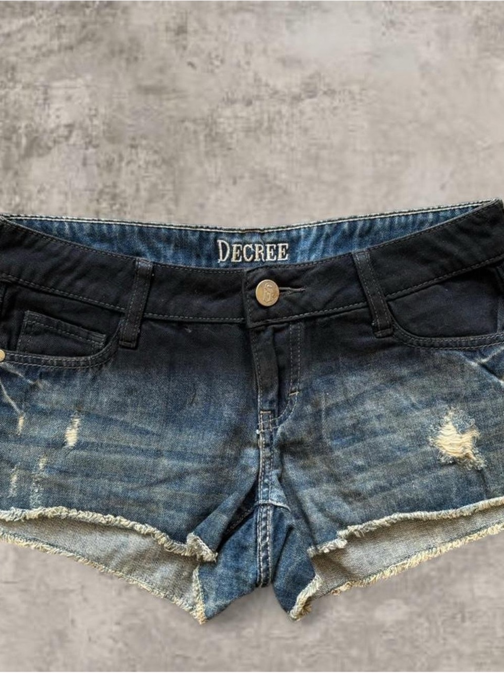 Decree Women's Two-Tone Distressed Denim Shorts - Blue